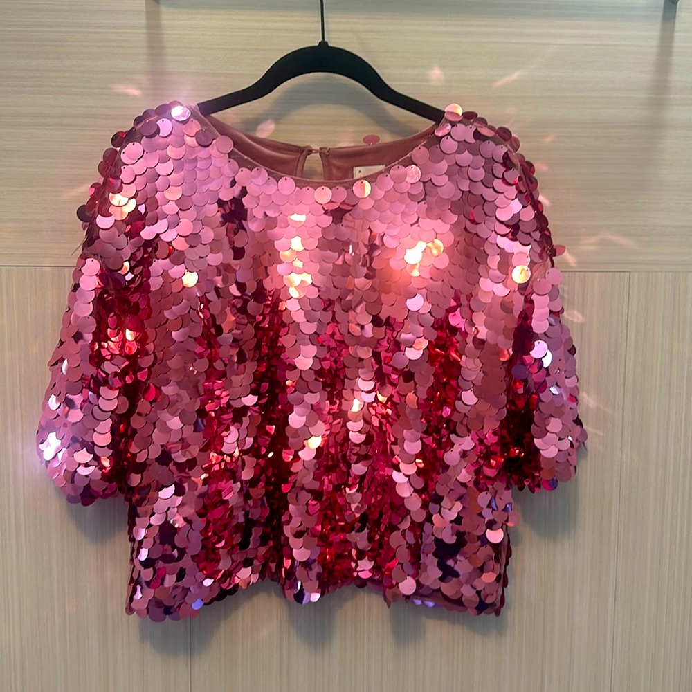 A New Day Large Sequin Crop short sleeve top!